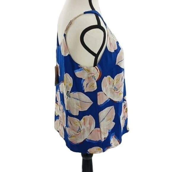 A New Day Tank Top Blue Pink Floral V Neck Womens Size Medium - Picture 3 of 5